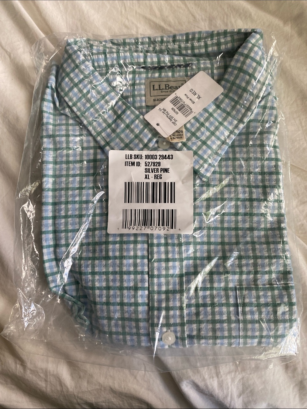 L.L. Bean Green and White Plaid Button-Down Shirt - Men
